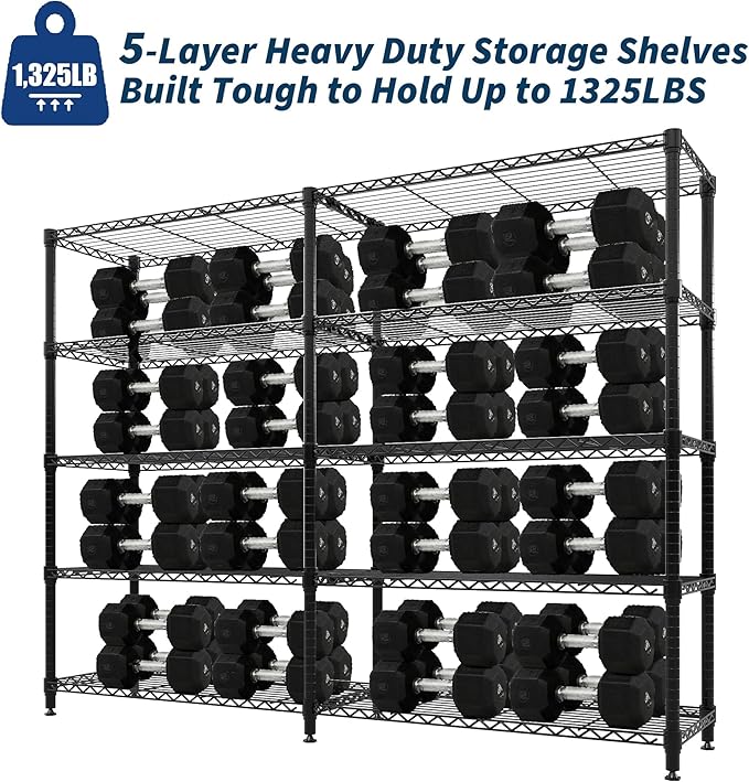 GarveeHome 70" H Storage Shelves 5-Tier L-Shaped Shelving Unit, 1325 LBS Metal Shelves Heavy Duty Shelving Storage Rack Corner Shelf with Adjustable Shelf, for Kitchen Pantry Bedroom
