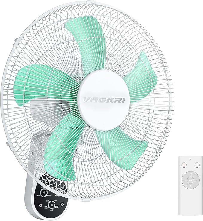 VAGKRI Wall Mount Fan, 16 Inch Quiet Oscillating Fan with Remote, 5 Blades, 5 Speeds, 3 Wind Modes, 8 Hour Timer for Home Office Bedroom Living Room Garage