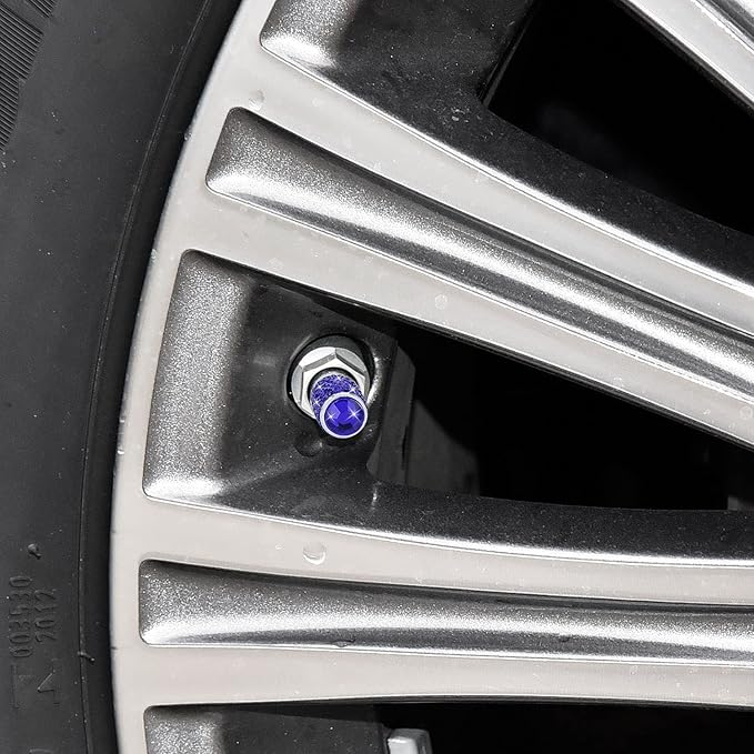ToBeQueen Bling Tire Calve Caps,4 Pack Handmade Crystal Rhinestone Royal Blue Stem Caps Universal Dustproof Bling Car Accessories for Car/SUV/Motorcycle/Bike(Blue)