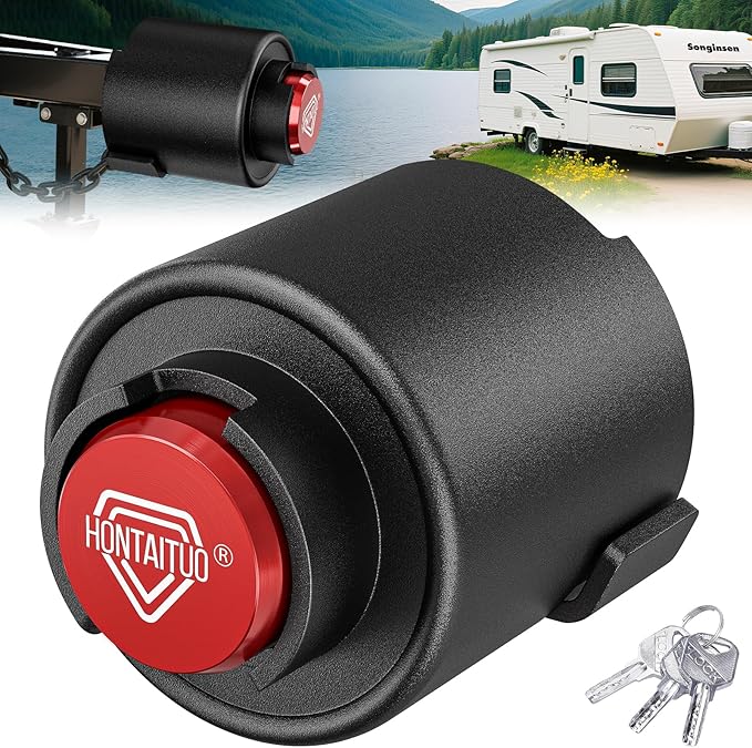 2-5/16" Heavy Duty Trailer Lock - Ball Coupler and Safety Chains Anti-Theft, Solid Steel Trailer Tongue Lock for RV, Boat, Camper, Cargo Trailers Trailer Hitch Locks