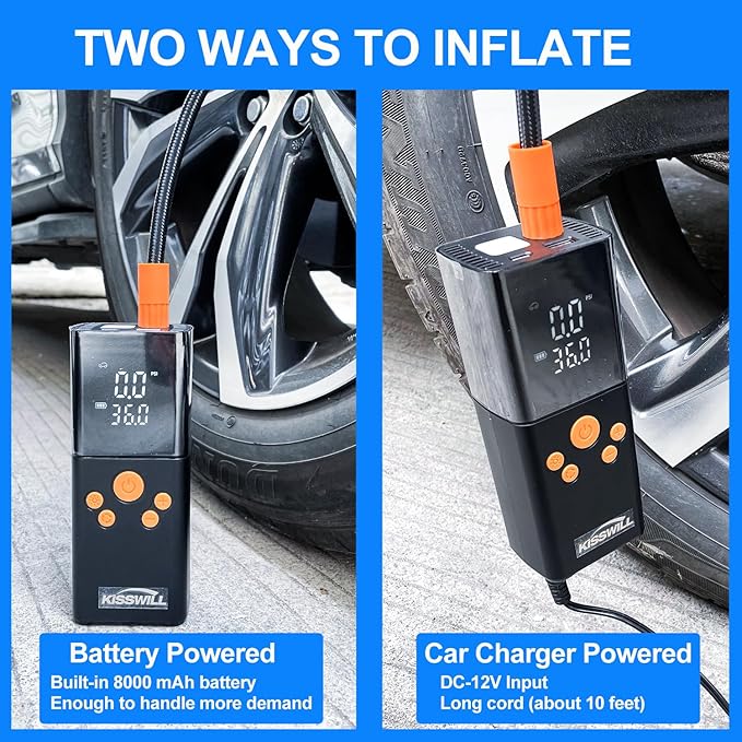 Tire Inflator Portable Air Compressor, 2X Fast Air Pump with Digital Pressure Gauge150 PSI, Auto Shutoff for Car Tires, MotorcycleBicycle and Ball, Dual-Use Type