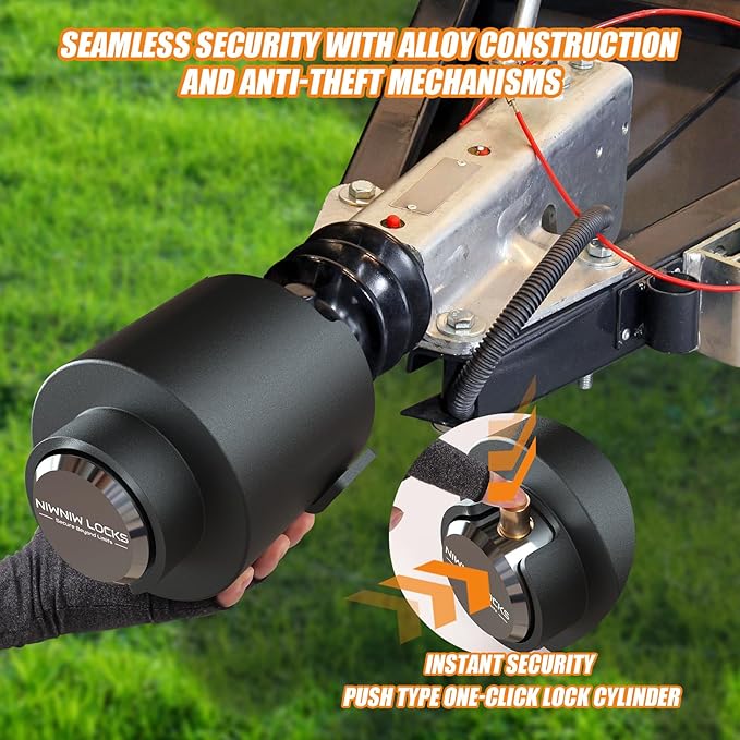 2" Heavy Duty Trailer Hitch Lock - Ball Coupler&Safety Chains Anti-Theft,Travel RV/Pop-Up Camper/Boat/Truck/Motorcycle/ATV/UTV/Flatbed/Cargo/Dump/Utility Trailer Tongue Lock Secure Design