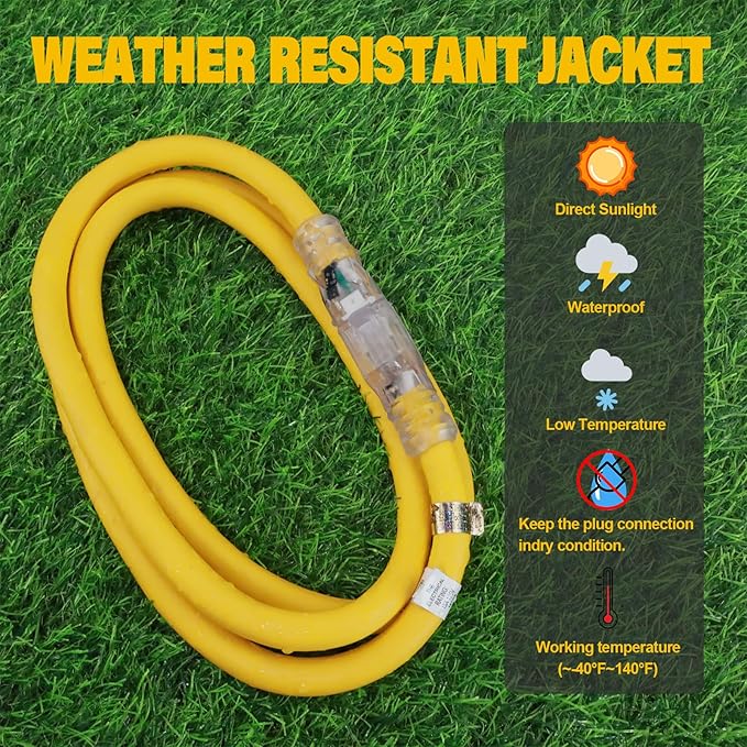 EP 2 Pack 25 Ft Lighted Outdoor Extension Cord - 12/3 SJTW Heavy Duty Yellow Extension Cable with 3 Prong Grounded Plug - Power Cord for Lawn, Garden, Appliances