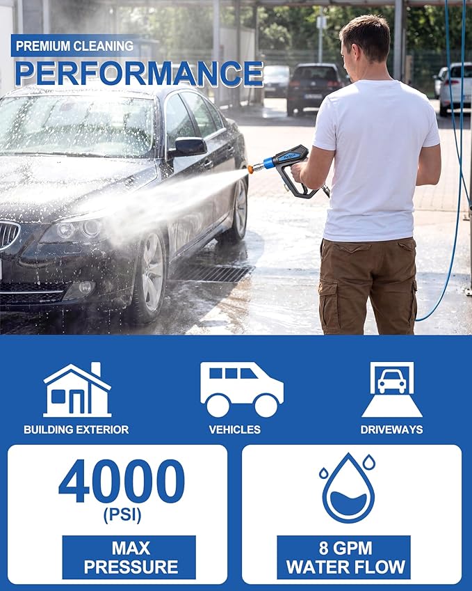 Pressure Washer Gun 4000PSI M22 14/15MM Inlet, Stubby Short Power Washing Gun with 1/4'' Quick Connect for Foam Cannon, Homework Cleaning & Car Wash