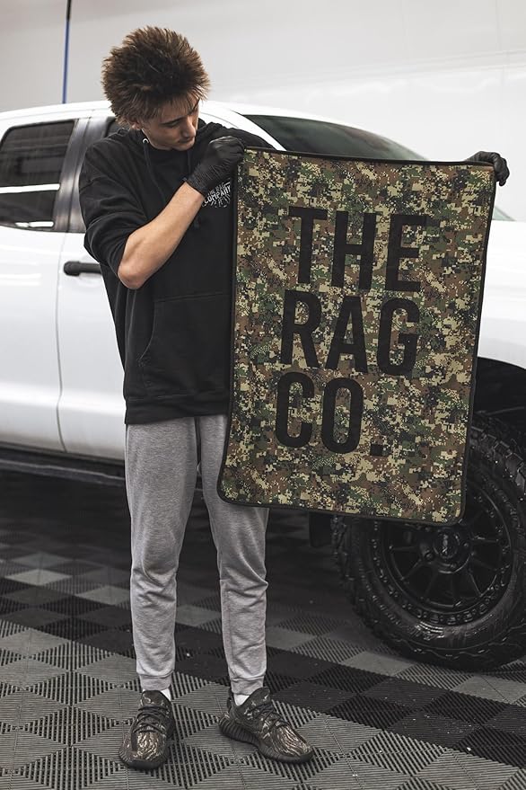 The Rag Company - Slim Dryer Towel - Special Edition Digital Woodland Camo - Ultra-Absorbent Korean Microfiber, Suede Edge, Car Drying Towel, 25" x 35" Camo