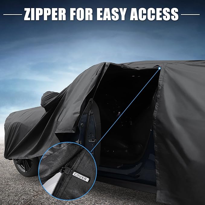 X AUTOHAUX Car Cover for Toyota Highlander 210D-PU Outdoor Full Car Cover All Weather with Door Zipper for Waterproof Windproof Sun Rain Snow Protection