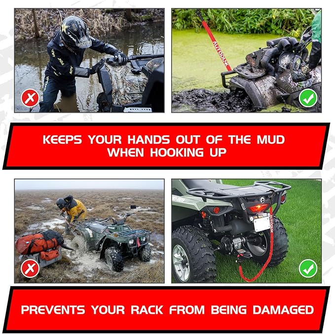 4FT UTV ATV Recovery Strap 19400LBS with Winch Hook and D-Ring Shackle, Synthetic Tow Rope Premium Mudding Accessories