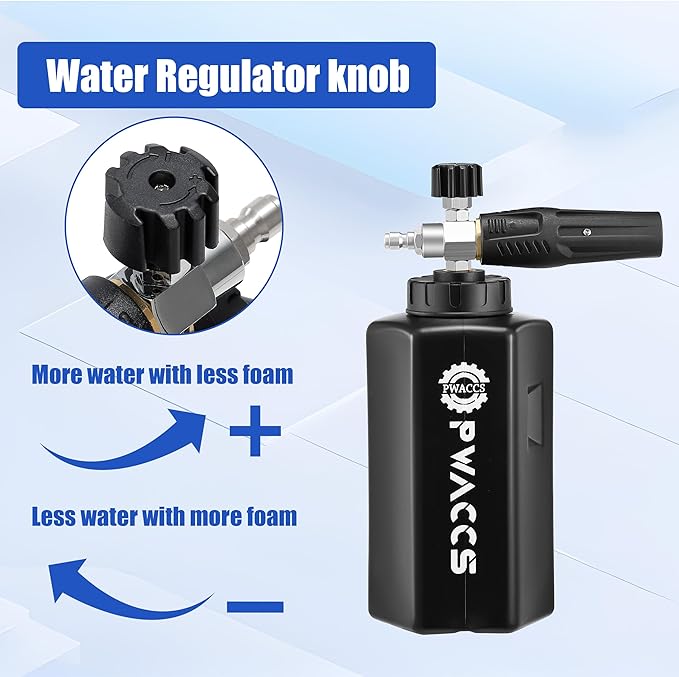 PWACCS Pressure Washer Foam Cannon Dual Connector Accessory, Power Washer Double Tip Attachment for Adjustable Foam Blaster, 1/4" Quick Connect Big Mouth Snow Foam Lance 1.5 L, 3600 PSI