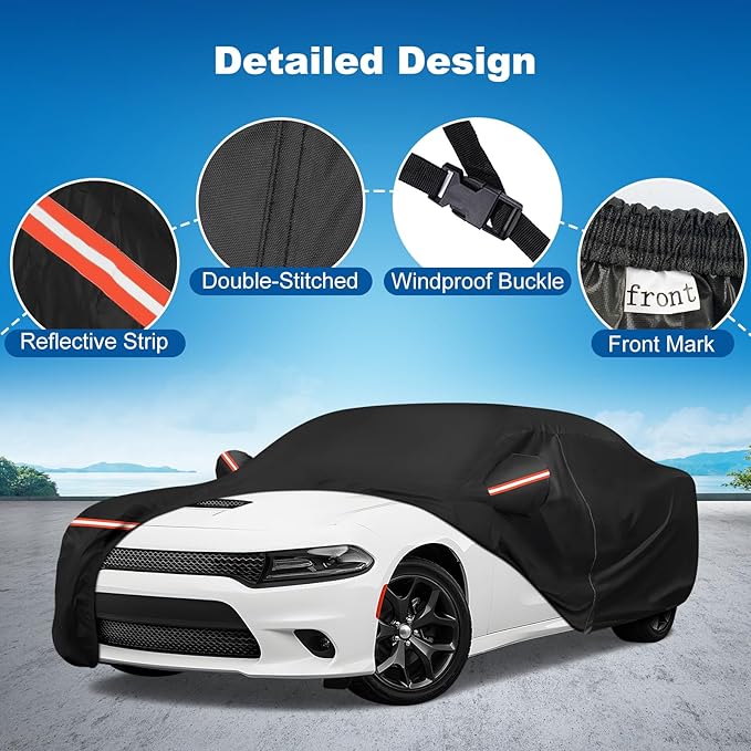 for Dodge Charger Car Cover Waterproof All Weather, 6 Layers Car Cover Waterproof All Weather 420D Windproof Fit for Dodge Charger 2006-2023