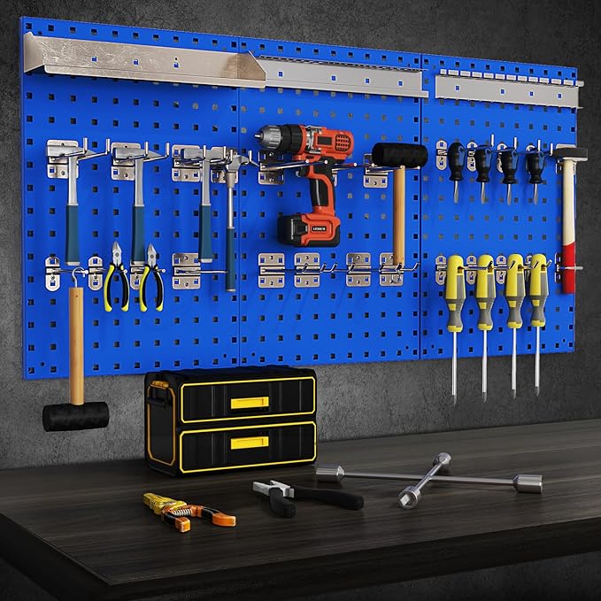 Goplus Garage Pegboard, Metal Pegboard Tool Organizer Kit with 3 Pegboards & 28 PCs Hanging Accessories, Heavy Duty Wall Organizer Peg Board for Workshop, Tool Storage