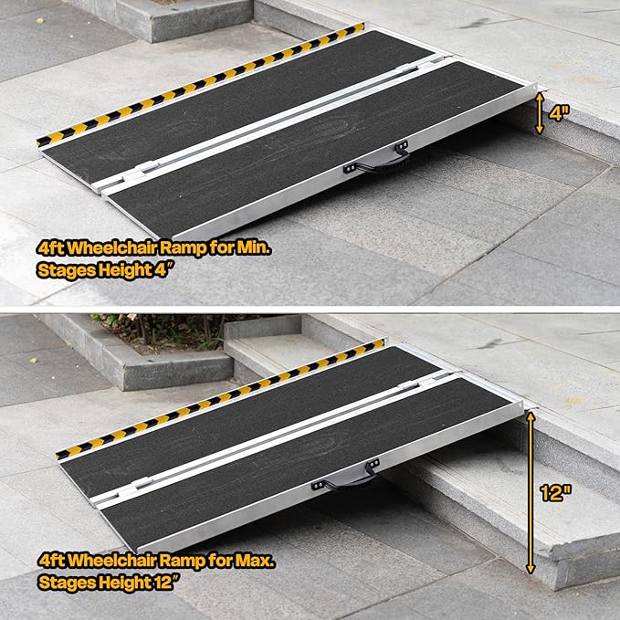 Vie Triomphe Portable Wheelchair Ramp 4FT, Non-Slip Aluminum Folding Handicap Ramp for Seniors, Elderly, Disabled, Wheelchairs, Scooters, Home Entry, Doorways, Steps