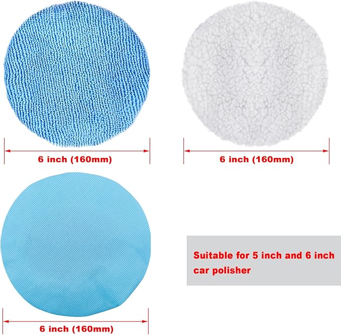SIQUK 12 Pieces Car Polisher Pad Bonnet 5-6 Inch Polishing Bonnets Microfiber Waxer Bonnet Polishing Pad Bonnet Buffing Pad Cover Buffer Bonnets for Car Polisher