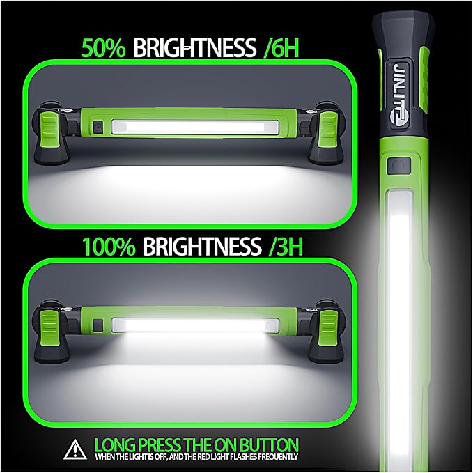 Magnetic Work Light - 3000LM Rechargeable LED Work Light Bar, 5200mAh Under Hood Mechanic Light for Garage, Workshop, Vehicle Inspection (1 Pack Green)