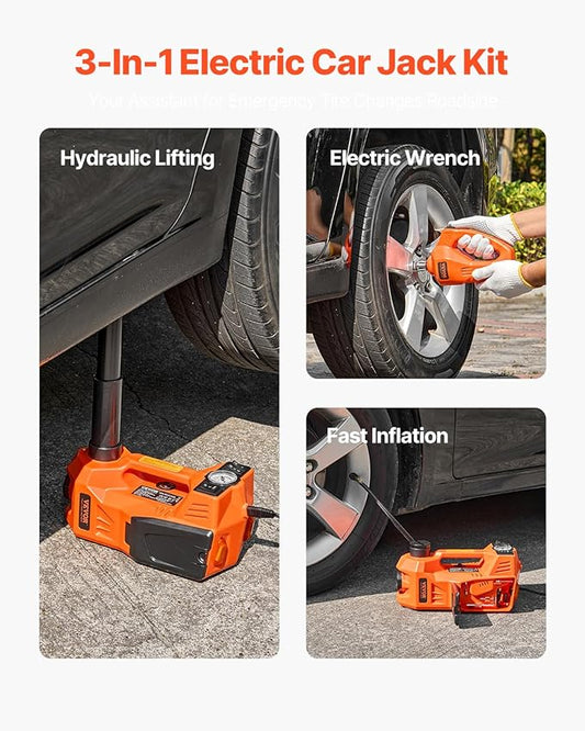 VEVOR Electric Car Jack, 5 Tons /11000 lbs, Electric Scissor Jack with Built-in Inflator, 12V Tire Change Replacement with Electric Impact Wrench & LED Light, Portable Jack kit for Sedan, SUV, Truck
