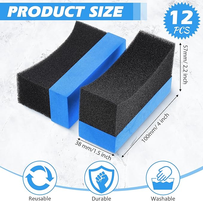 Frienda 12 Pieces Tire Applicator Pads car Wax tire Dressing Shine Color Polishing Sponge Wax Buffing Applicator Pads Cleaning Sponges for Car Glass, Painted Steel, Porcelain and More(Blue)