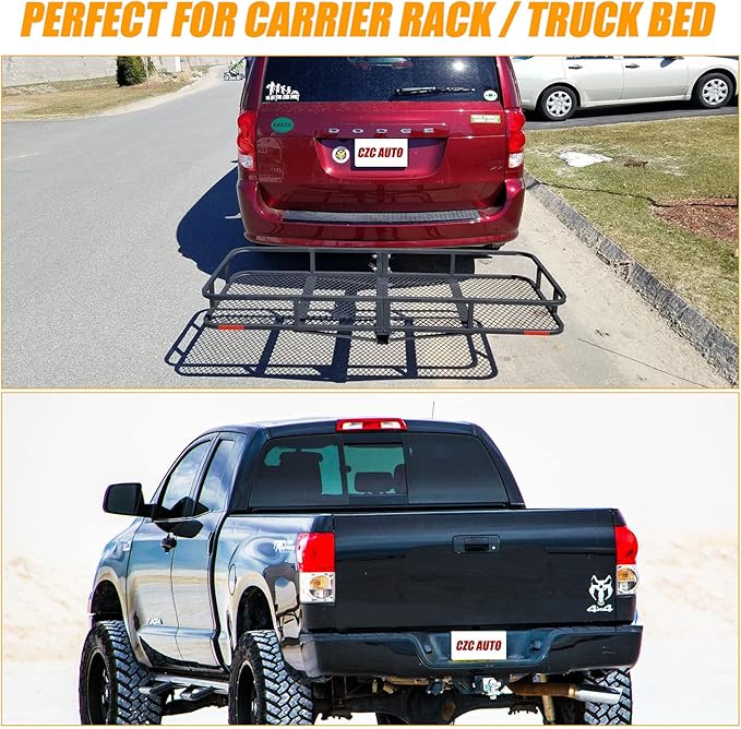 CZC AUTO Hitch Cargo Carrier Bag, 20 cu. ft Waterproof/Rainproof/Weatherproof Cargo Traveling Bag for Car Truck SUV Vans' Hitch Tray and Hitch Basket, Safe Steady Durable Soft, Black-Orange