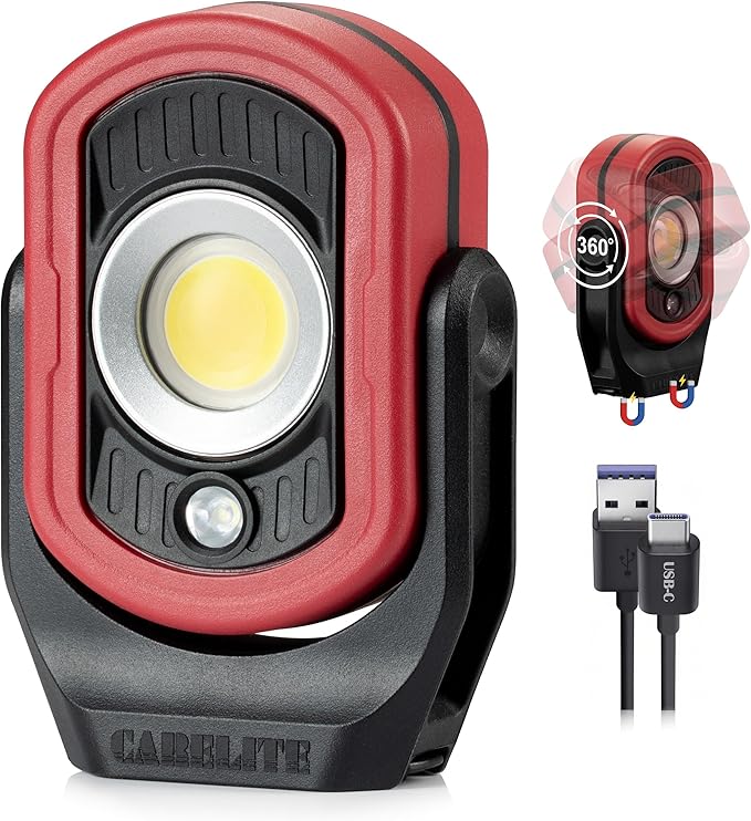 Magnetic Work Light, 1500 Lumens – Dual LED Mechanic Light, 5200mAh Rechargeable, 4 Modes, Strong Magnetic Base, Portable Shop Light for Auto Repair, Inspection & Jobsites (Red)