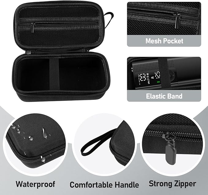 Case for Airmoto for MODARI Tire Inflator Portable Air Compressor Case,120 PSI Air Pump,Car Tire Pressure Gauge (120 150 PSI) Storage Bag, Air House, Connector and Accessories (Box Only)-(Black)