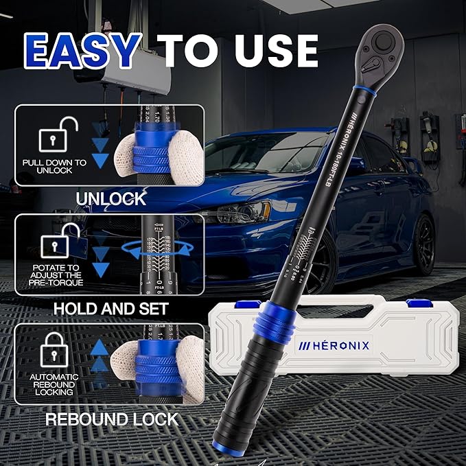 1/2 Inch Drive Click Torque Wrench, 10–180 Ft.Lb/13.6–244.0 Nm ±3% Accuracy, 72-Tooth Dual-Direction Ratchet, Adjustable Newton Meter Torque Wrenches for Motorcycle,Car & Bicycle Repair