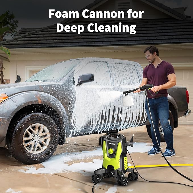 Pressure Washer, 4800 PSI Power Washer with 4 Lockable Wheels, Steel Wand, 4 Quick Connect Nozzles, 500ml Foam Cannon, High Pressure Washer for Decks/Driveways/Cars Cleaning