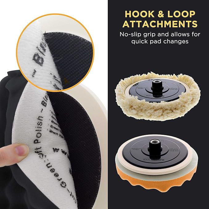 TCP Global Complete 3 Pad Buffing and Polishing Kit with 3-8" Pads; 2 Waffle Foam and 1 Wool Grip Pads and a 5/8" Threaded Polisher Grip Backing Plate
