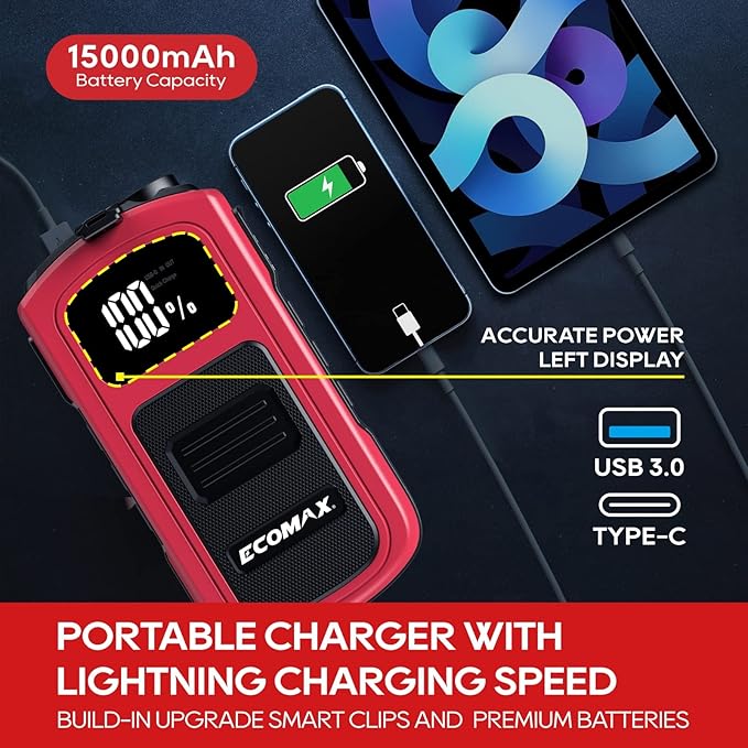 ECOMAX ECA80 Jump Starter, Car Battery Jump Starter, 1500A Peak 15000mAh Portable Car Jump Starter Battery Pack (7L Gas/5L Diesel) with USB/Type-C Quick Charging, LCD Display and LED Light