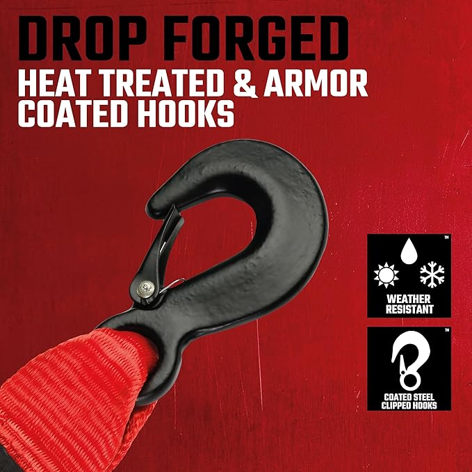 Craftsman CMXAZBS2002 Black/Red 2” x 20’ Recovery Tow Strap with Coated Steel Hook Clip Ends - 3,000 lb Safe Wortking Load / 9,000 lb Break Strength