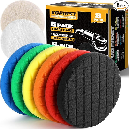 8 Pcs Buffing Polishing Pad, 6.5 Inch Buffing Pads, Compound Buffing Sponge Pads & Woolen Pads Cutting Polishing Pad Kit for Car Buffer Polisher