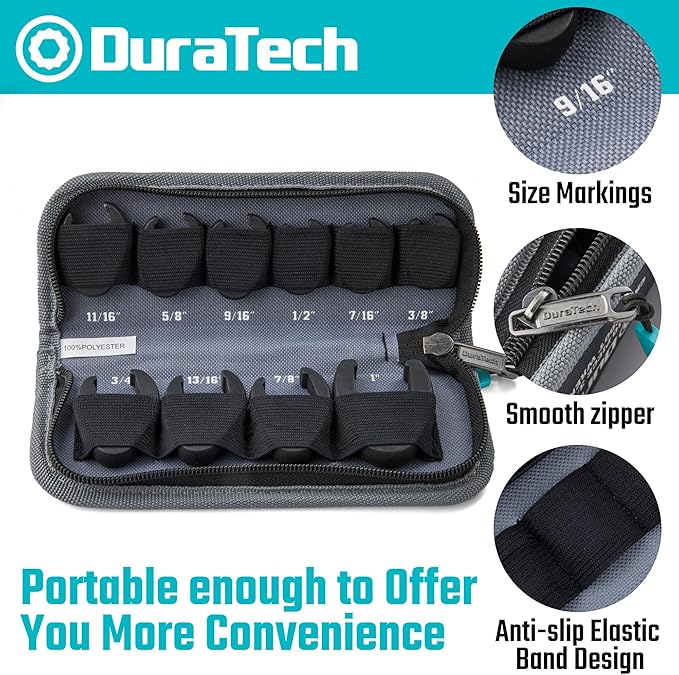 DURATECH 10-Piece 3/8 Inch Drive Crowfoot Wrench Set, SAE, CR-V Steel, with Zipper Bag
