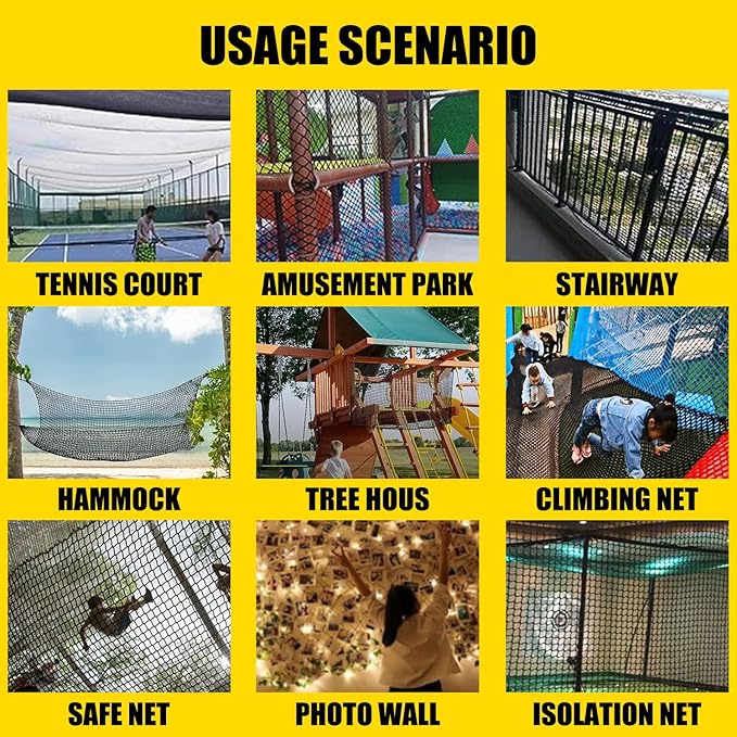 Climbing Cargo Net for Kids Outdoor Balcony & Playground Safety - Knotless Polyester Sports Netting