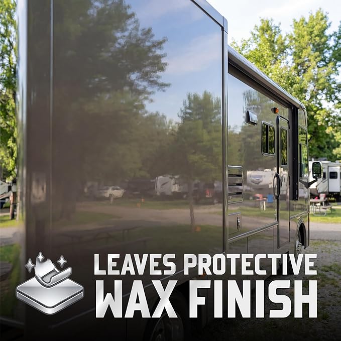 Wash & Wax RV Cleaner, 2-in-1 Exterior RV Wash Soap, Waterless or Traditional Wash, Removes Road Film, Dirt & Bugs, Adds Protective Shine, Safe for Fiberglass and Painted Surfaces, 20 Fl Oz