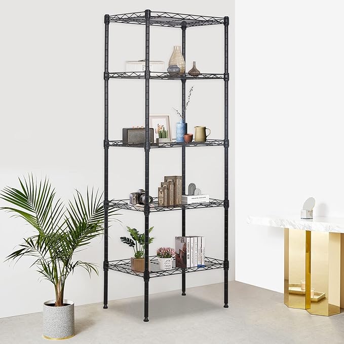 FDW 17L x 12W x 48H Wire Shelving 5 Tier Adjustable Metal Shelves NSF Pantry Shelves Storage Rack Shelving Units for Kitchen Garage Small Places Commercial,Black