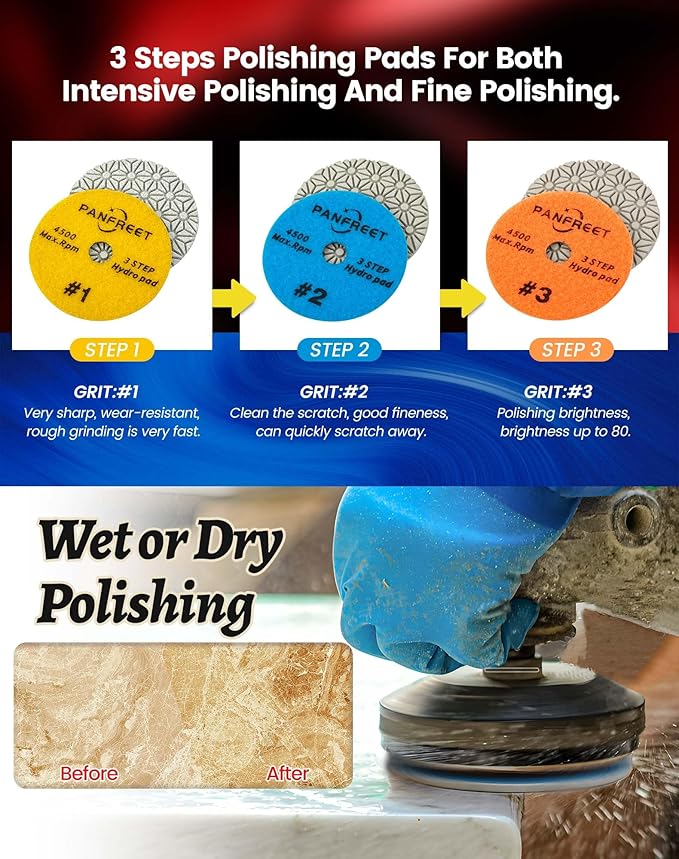 Wet/Dry 3 Step 4 Inch Diamond Polishing Pads Granite Polishing Pads for Granite Quartz Marble Concrete Terrazzo