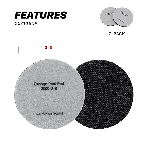 Maxshine 3" Universal 2-Pack 2000 Grit Black Denim Orange Peel Remover Polishing Pads – Hook & Loop for Easy Attachment – Professional Pad for Paint Texture Leveling & Detailing