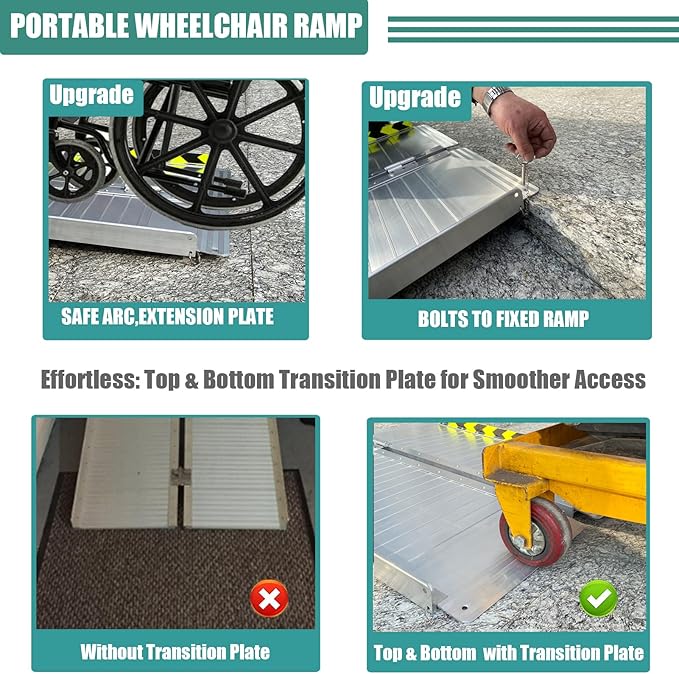 Non-Skid Folding Portable Wheelchair Ramp for Home Steps Stairs Doorways Scooter Lawn Mower, Handicap Ramp, Threshold ramp, Moving ramp (Single, 3 Foot)