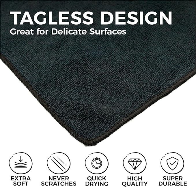 The Rag Company - All-Purpose Microfiber Terry Cleaning Towels - Commercial Grade, Highly Absorbent, Lint-Free, Streak-Free, Kitchens, Bathrooms, Offices, 300gsm, 16in x 16in, Midnight (12-Pack)
