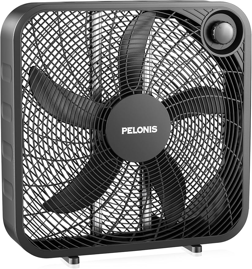 PELONIS 20 Inch Box Fan for Bedroom– 3 Speeds, 25ft/s, Floor Fan, Window Fan, Table Fan, Desktop Fan with Superior Air Throw (2295 CFM), Lightweight, 5 Blades, suitable for Office, Living Room, Garage