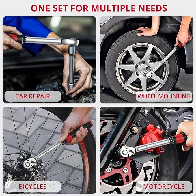 Torque Wrench 1/4 3/8 1/2 inch 3 PCS Drive Click Torque Wrench for 40-220 in.lb 5-45ft.lb 15-155ft.lb 72 Tooth Dual Direction Adjustable Ratchet Wrench for Bicycle,Moto,Car Maintenance