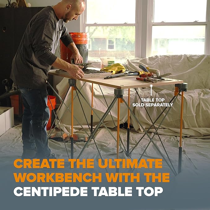 Bora Centipede Folding Work Table - Portable Workbench, 24 x 48 in Work Surface, 1500 lb Capacity, Perfect 30" Working Height, Complete Kit with Accessories, 6 X Cups, Non-slips, 3 Quick Clamps, 2 Cord Hooks, Carry Bag. CK625