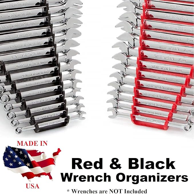 JSP Manufacturing Red & Black 16 Tool Standard Wrench Holder Wrench Organizer 2 Pack | Storage Rack Tray Tool Holder