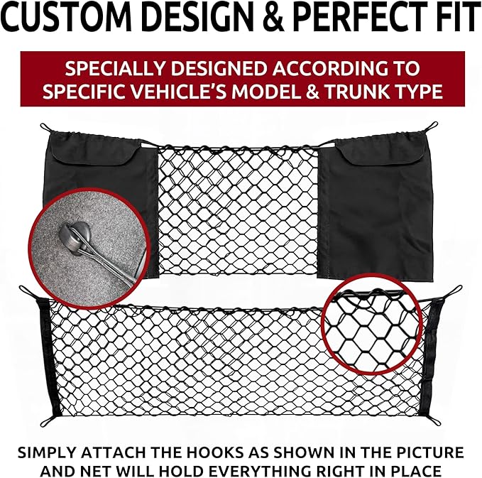 Envelope Style Front & Back Trunk Mesh Cargo Net for Chevrolet Corvette C8 2020-2026 - Car Accessories - Premium Trunk Organizers and Storage - Vehicle Carrier Organizer for Chevrolet Corvette C8