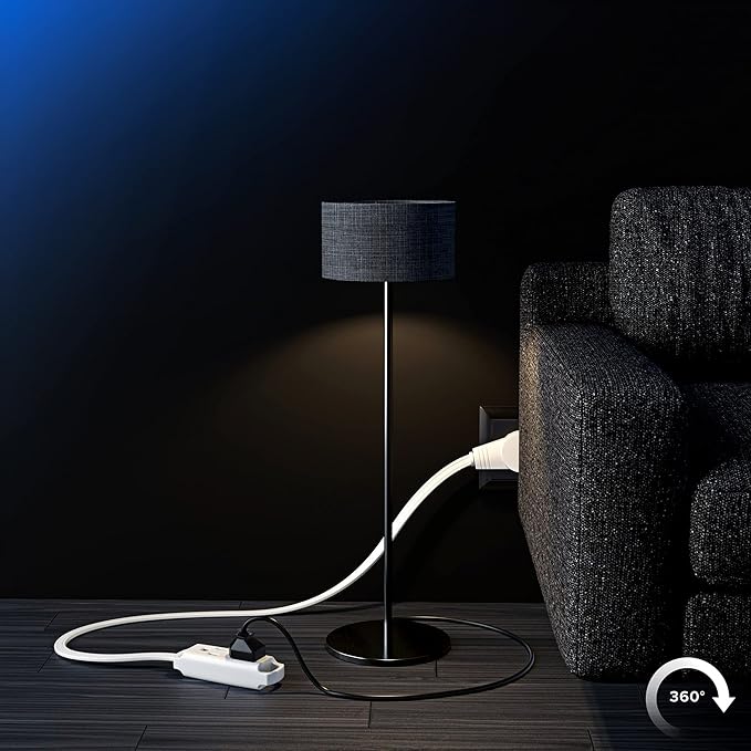 Maximm 360 Degree Rotating Flat Extension Cord 1 Ft Multi 3 Outlet Power Cord Grounded 16 AWG UL Certified, White