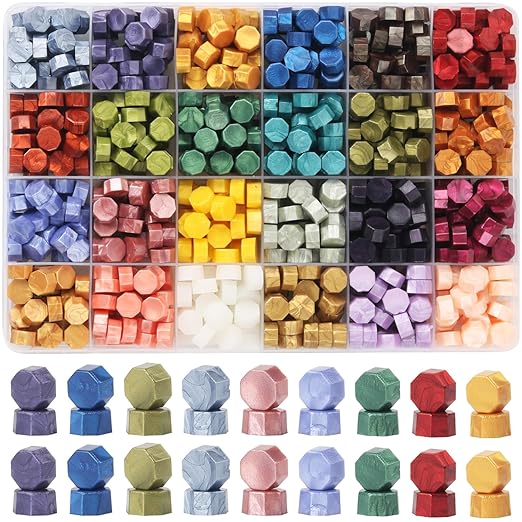 600 Pcs Metallic Assorted Wax Seal Beads, 24 Colors for Making Seals, Decor for Envelope, Letter, Wedding Invitation and Sealing Wine Bottle