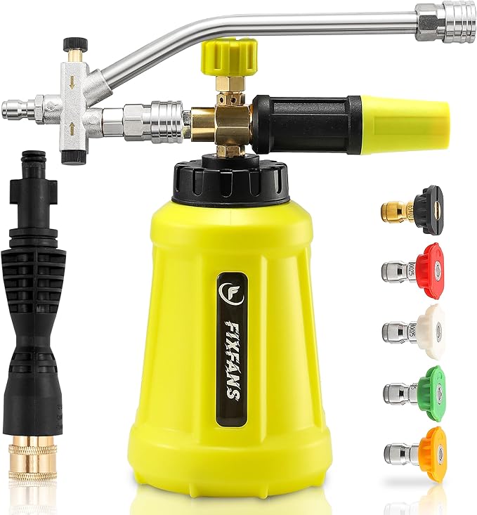 Foam Cannon Dual Connector Accessory for Pressure Washer, Double Tip Attachment Soap Cannon with Replacement Adapter for Portland Husky and Ryobi Power Washer, 1/4" Quick Connect, 5 Nozzles