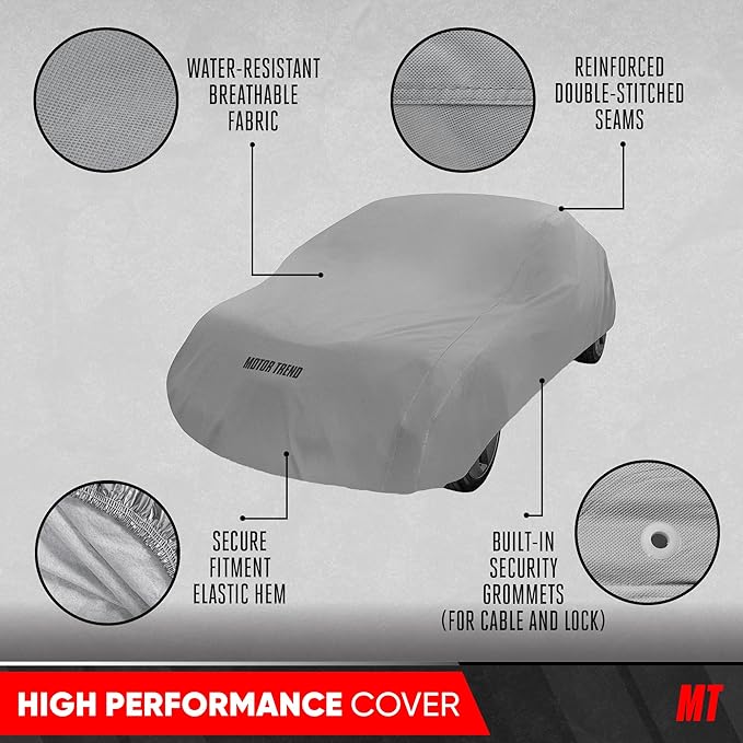 MotorTrend Custom Fit Car Cover for Ford Mustang 1965-2004, All-Weather Protection for Cars Trucks & SUVs, UV Resistant Waterproof Scratch-Resistant, Vehicle Cover for Outdoor & Indoor