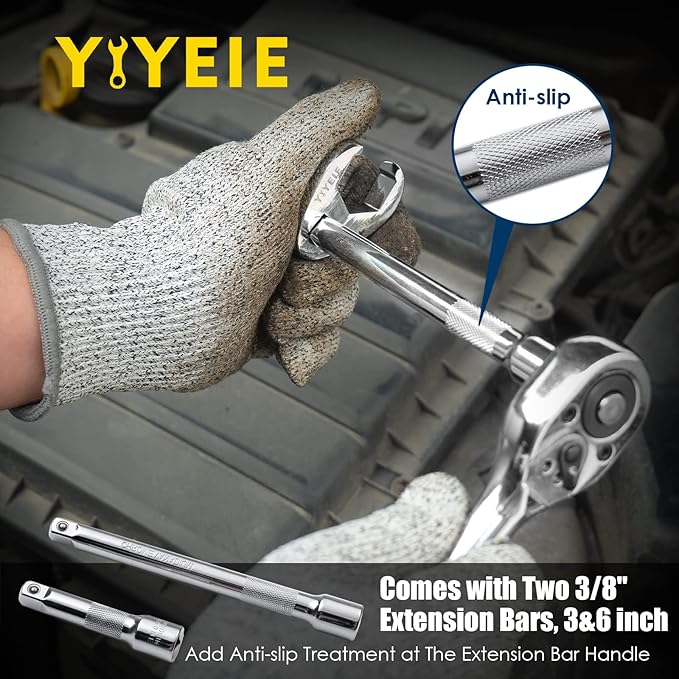 3/8" Drive Crows Foot Wrench Set, 24PCS Flare Nut Crowfoot Wrench Set, Metric & SAE, 8-22mm & 5/16"-7/8", CR-V Steel, Crows Feet Wrench Set with 2 Extension Bars, Line Wrench Set with EVA Foam
