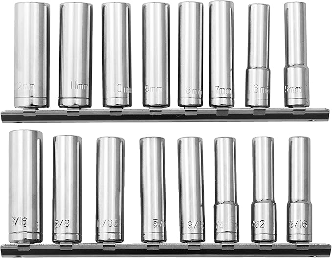 VCT 18PC 1/4" Dr Drive SAE Standard & MM Metric Deep Deepwell Hand Socket Set (6-Point)
