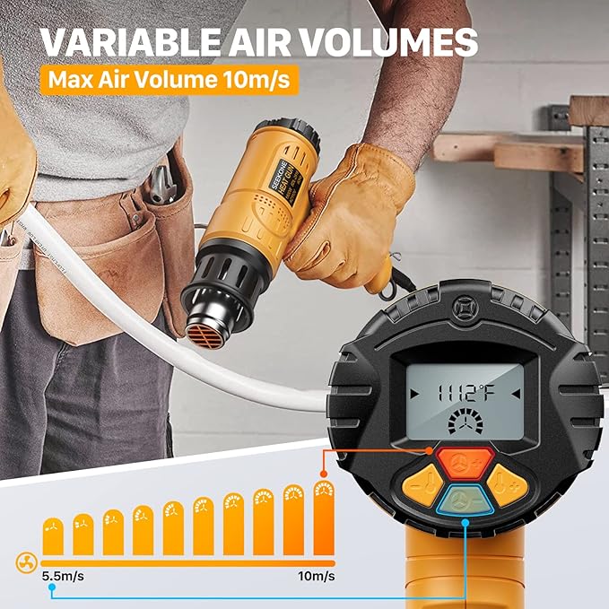 Heat Gun, SEEKONE 1800W Hot Air Gun Kit with Large Digital LCD Display Variable Temperature (122°F-1112°F) Memory Settings and 4 Nozzles for Paint Remover/Stripper, Home Improvement/Restoration