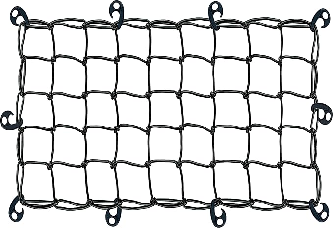 Mockins Black Heavy Duty 20.8" X 36.8" Bungee Cargo Net Stretches to 45" X 75" The Cargo Carrier Net Comes with 10 Hooks and can be Used with Any Car or Van SUV and Truck