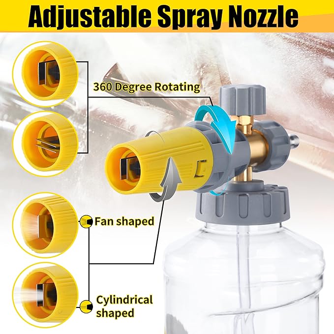 Tool Daily Foam Cannon with Pressure Washer Gun 5000 PSI, Power Washer Gun with 3/8'' Swivel Quick Connector, Adjustable Foam Blaster, M22 and 1/4 Inch Quick Connect, 1.5 Liter